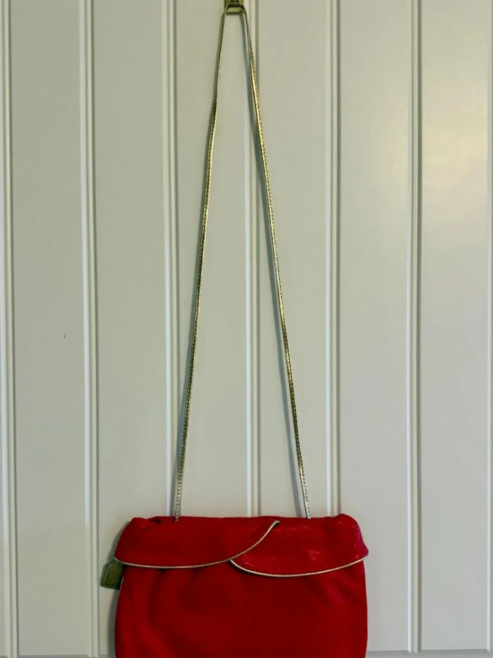Vintage Anne Klein for Caldron Red Leather Clutch, Gold Chain Strap, Convertible